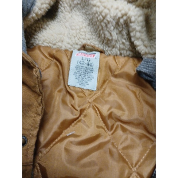 Dickies Jacket Mens Large Brown Canvas Quilted Lined Hooded Workwear Full Zip - Picture 3 of 8